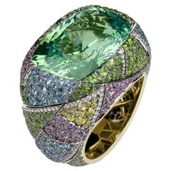 Bague Fabergé Kaleidoscope 17ct Antique Green Chrysoberyl avec diamants