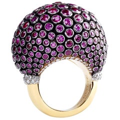 Fabergé Kalinka Platinum & 18K Gold Ruby Cluster Statement Ring With Diamonds