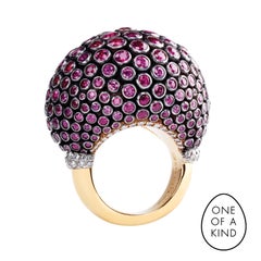 Fabergé Kalinka Platinum & 18K Gold Ruby Cluster Statement Ring With Diamonds