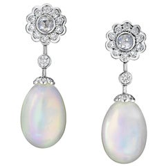 Fabergé Karenina 18 Karat White Gold Opal and Diamond Drop Earrings, US Clients