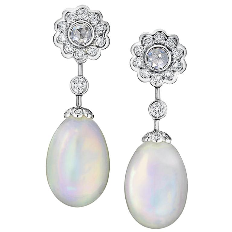 Fabergé Imperial Karenina White Gold Opal & Diamond Drop Earrings For Sale