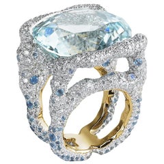 Fabergé Katharina 18K Gold 36ct Blue Tourmaline & Diamond Ring, US Clients