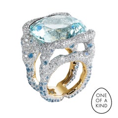Fabergé Katharina 18K Gold 36ct Blue Tourmaline & Diamond Ring With Aquamarines 