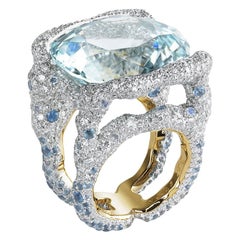 Fabergé Katharina 18K Gold 36ct Blue Tourmaline & Diamond Ring With Aquamarines