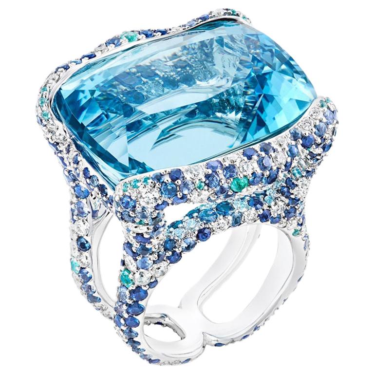 Fabergé Katharina 18K White Gold 39.70ct Ring w/ Sapphires, Diamonds, US Clients For Sale