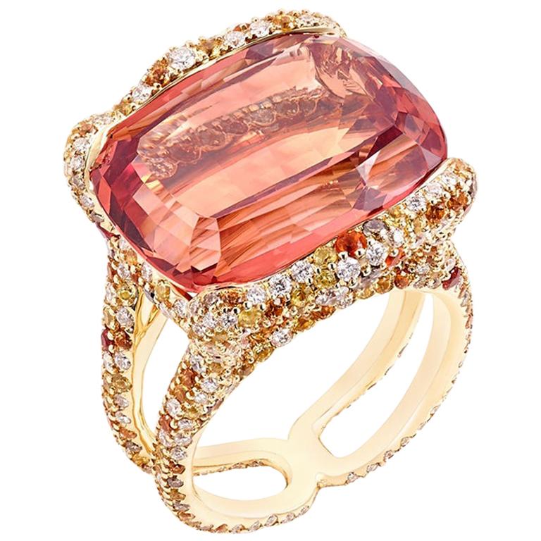 Fabergé Katharina 18K Yellow Gold 21.17ct Topaz Ring W/ Diamonds, US Clients For Sale