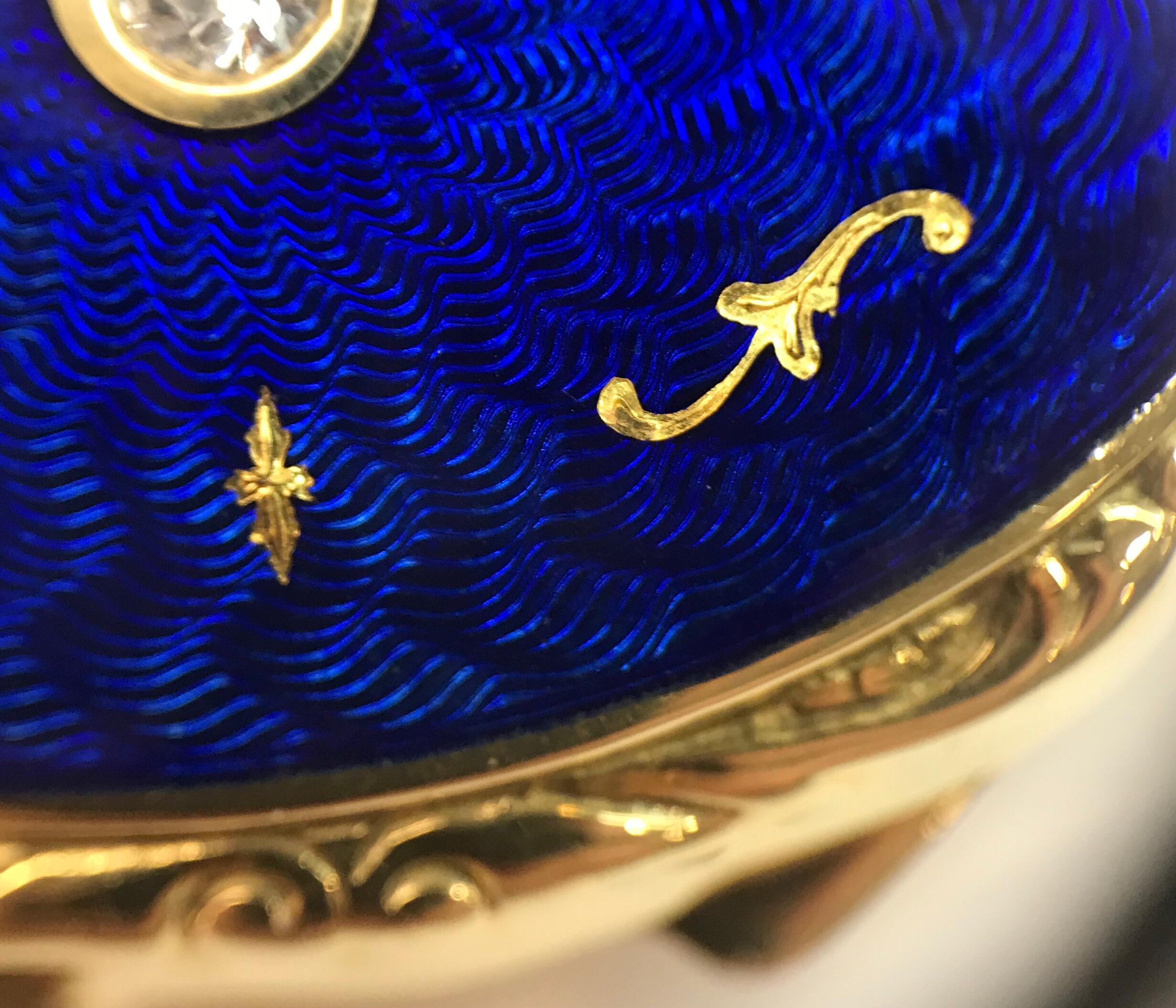 Fabergé Limited-Edition Yellow Gold Blue Enamel Diamond Pillbox In New Condition For Sale In San Francisco, CA