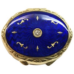 Fabergé Limited-Edition Yellow Gold Blue Enamel Diamond Pillbox