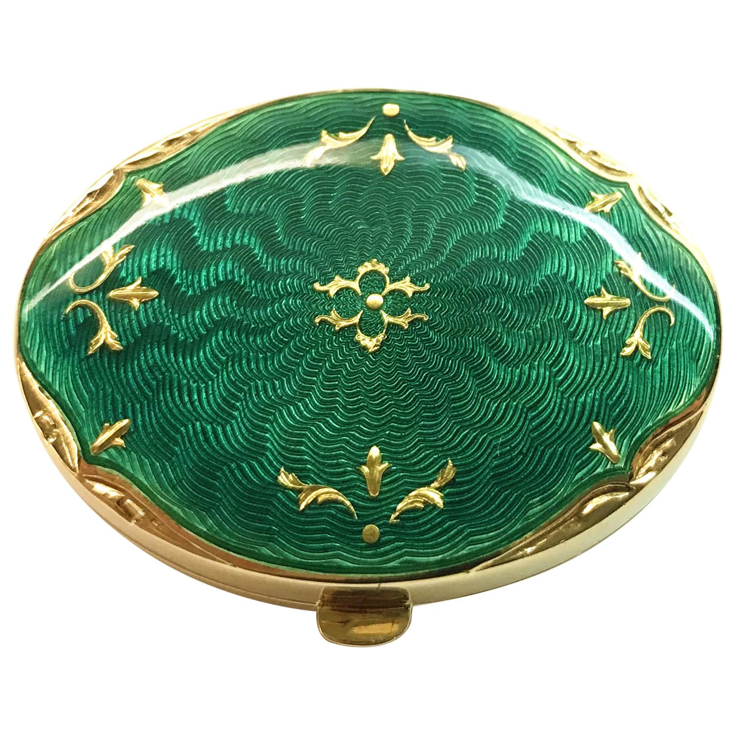 Fabergé Limited-Edition Yellow Gold Green Enamel Pillbox
