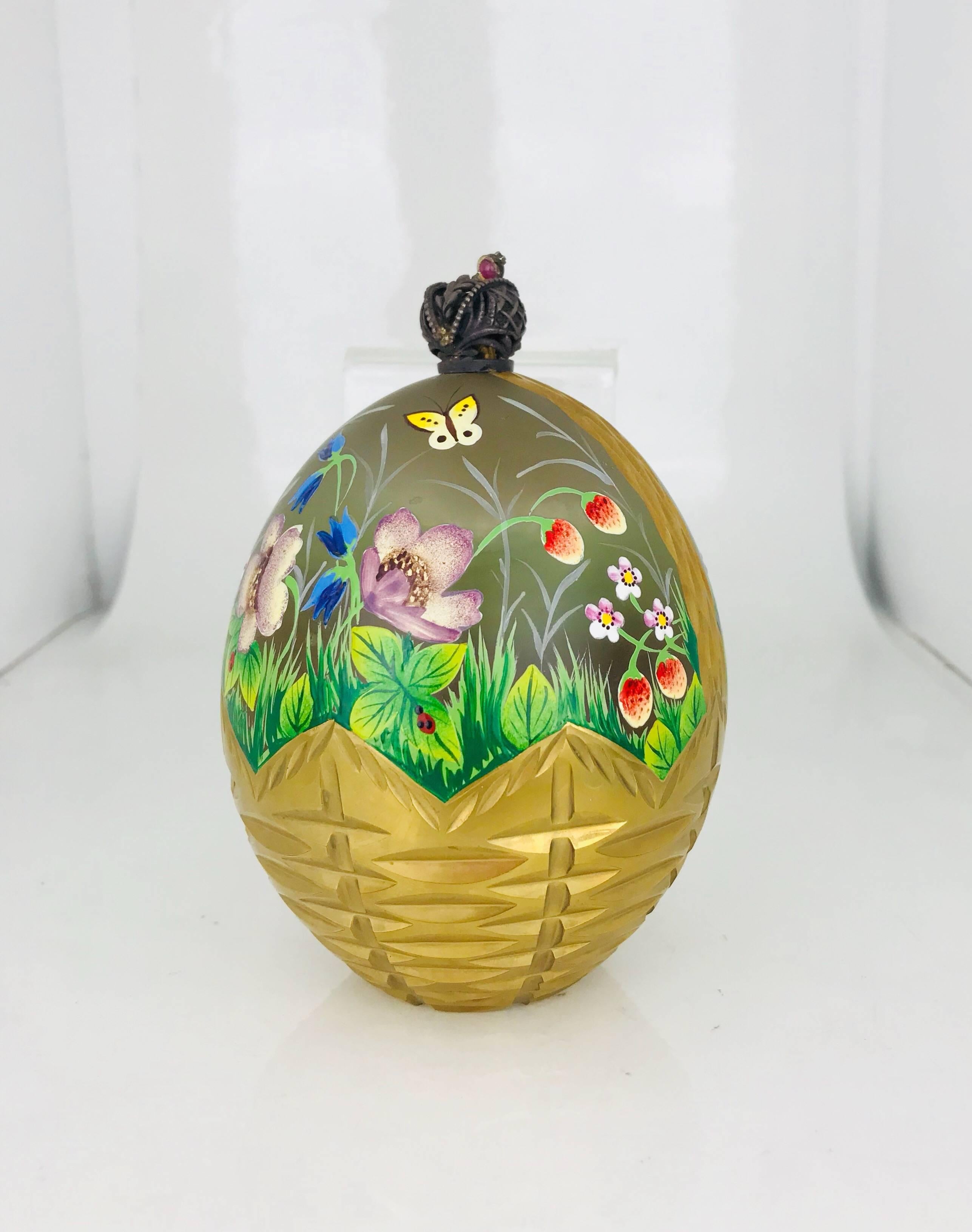 Russian Empire Faberge Limited Edition, Summer Egg, 23 Carat Gold Basket with Box and Papers For Sale
