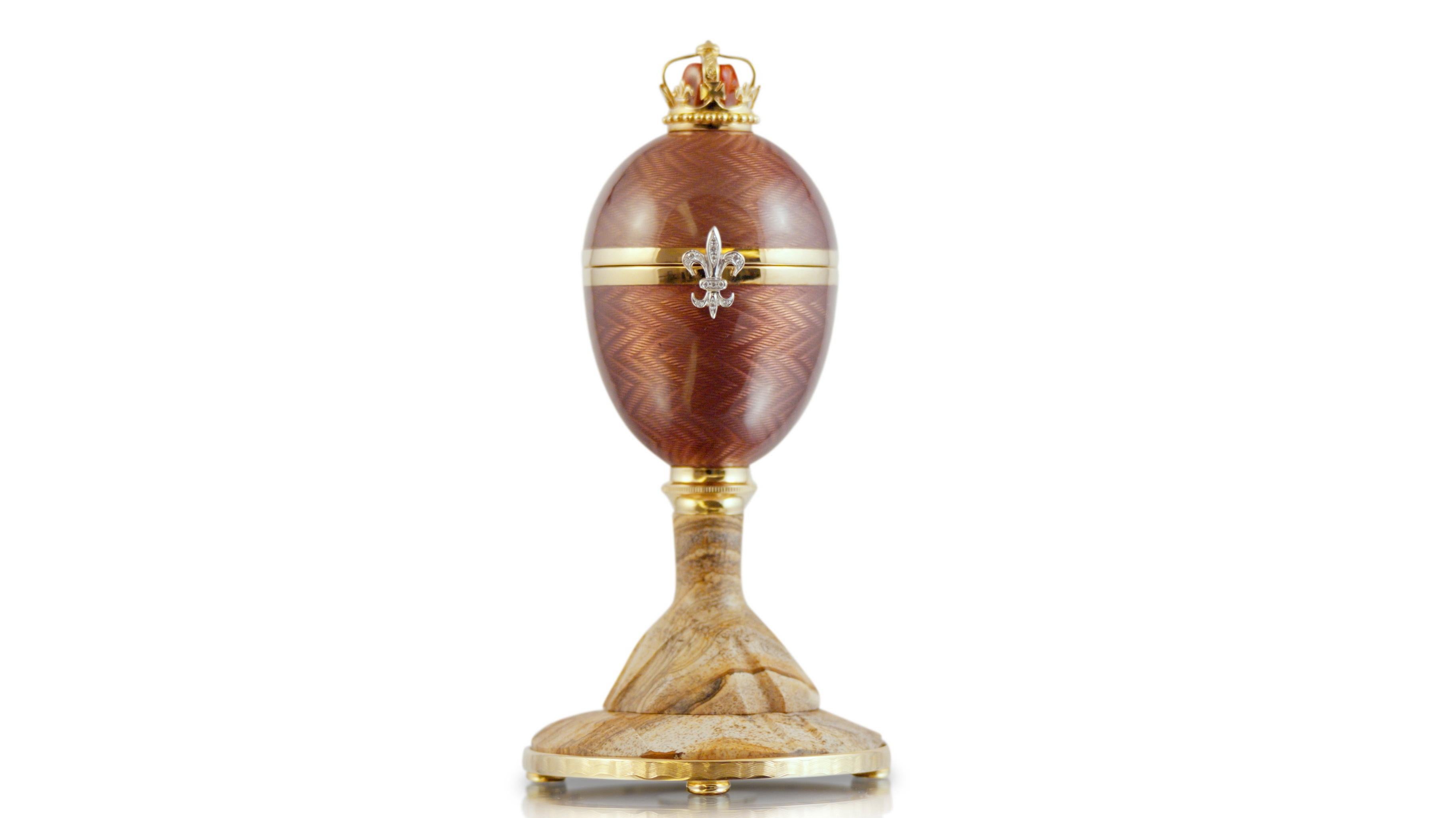 Fabergé Lion Egg, 18k gold, 16 Diamonds 0.198ct, Jasper, Purple Enamel, Nr. 1/75 For Sale 6
