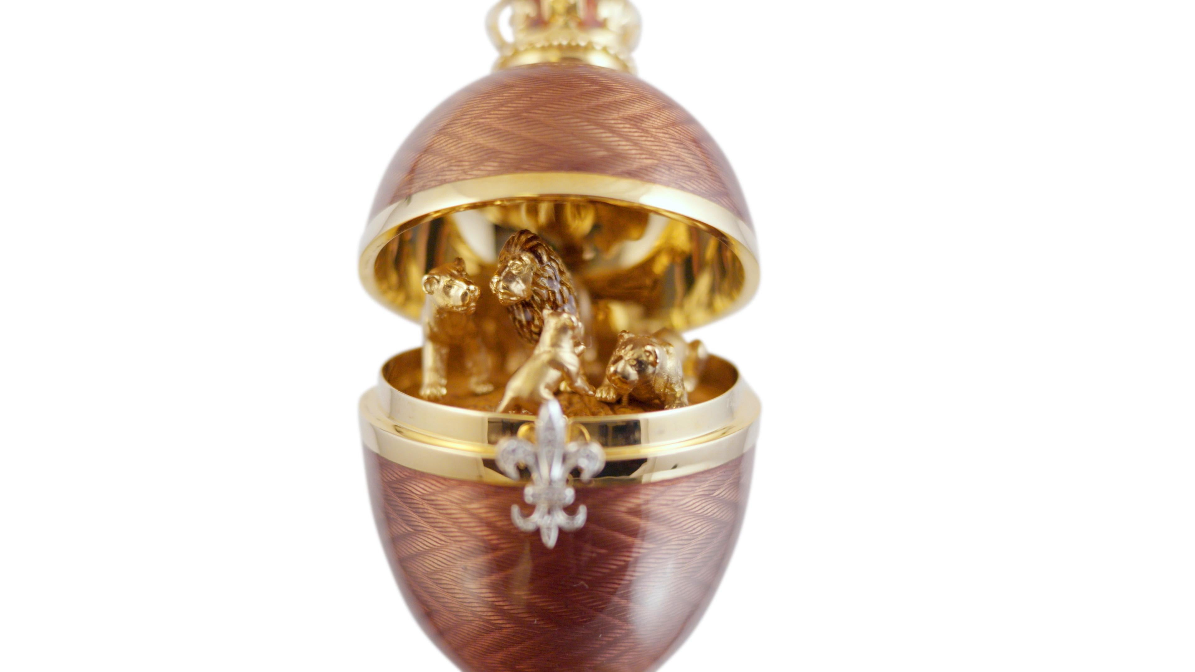Fabergé Lion Egg, 18k gold, 16 Diamonds 0.198ct, Jasper, Purple Enamel, Nr. 1/75 In Excellent Condition For Sale In Pforzheim, DE