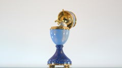 Fabergé Lizard-Egg, 18k Gold, Blue Guilloché Enamel, Diamonds, Emeralds, Lapis