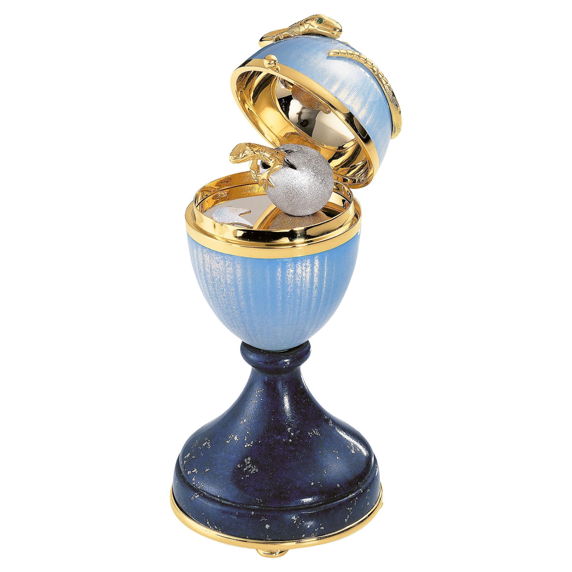 Fabergé Lizard-Egg, 18k Gold, Blue Guilloché Enamel, Diamonds, Emeralds, Lapis