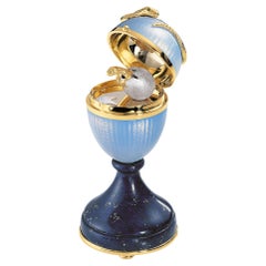 Fabergé Lizard-Egg, 18k Gold, Blue Guilloché Enamel, Diamonds, Emeralds, Lapis
