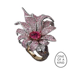 Fabergé Magnolia Platinum & 18K Gold Pink Sapphire Flower Ring