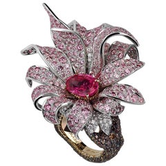 Fabergé Magnolia Platinum & 18K Gold Sapphire Flower Ring w/ Diamonds US Clients
