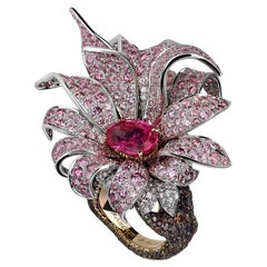 Fabergé Magnolia Platinum & 18K Gold Pink Sapphire Flower Ring