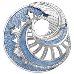 Fabergé Mystére Sterling Silver Pendant & Brooch With Pale Blue Guilloché Laquer