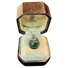 Faberge Nephrite Jade Egg Pendant 14k Gold