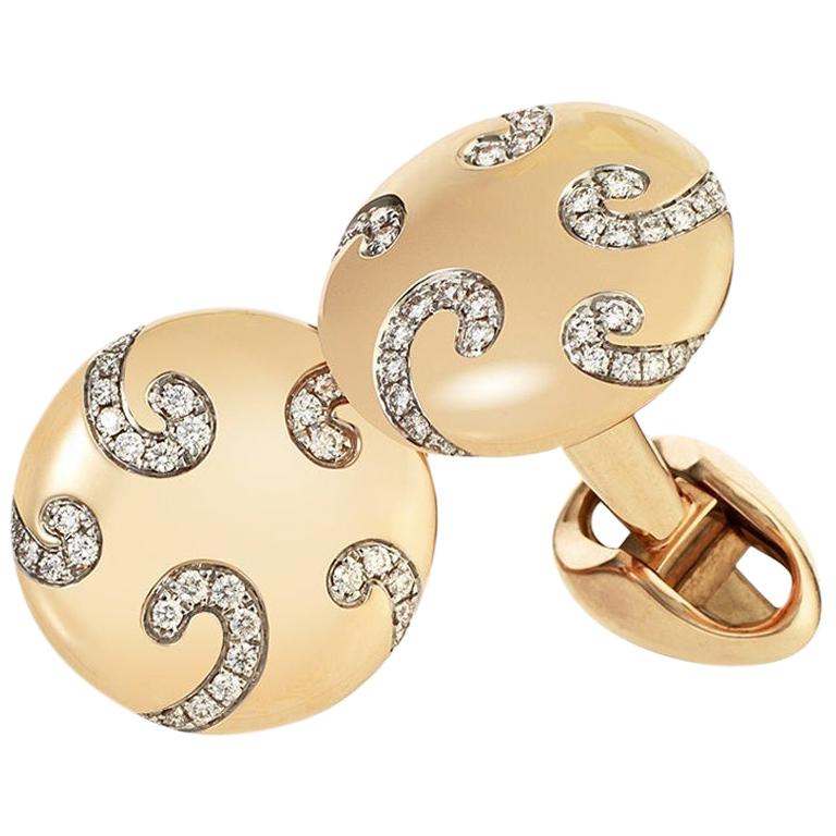 Fabergé Nicolai 18K Rose Gold Round Diamond Cufflinks For Sale