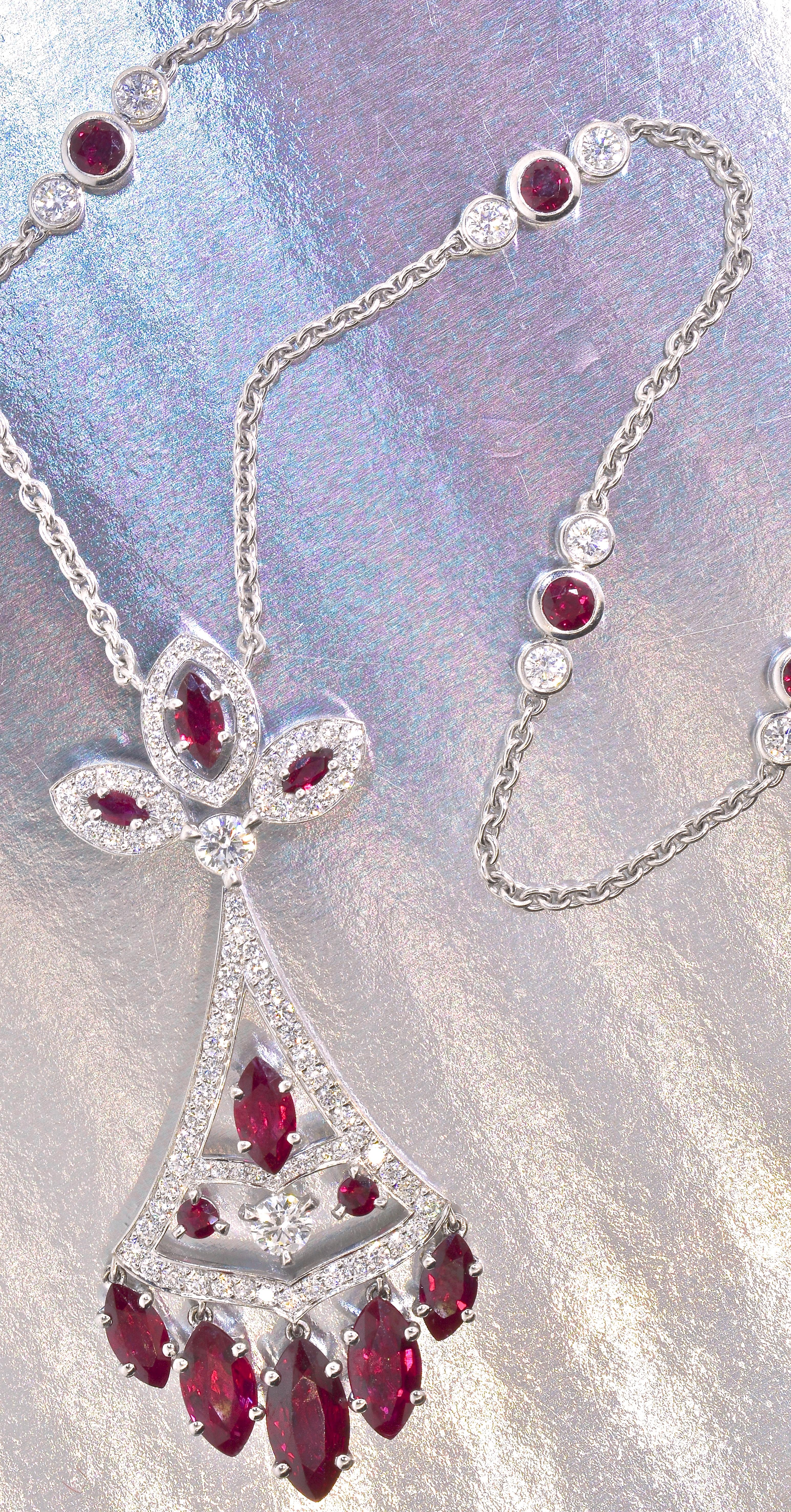 Belle Époque Faberge NY, Ruby and Diamond Pendant Necklace