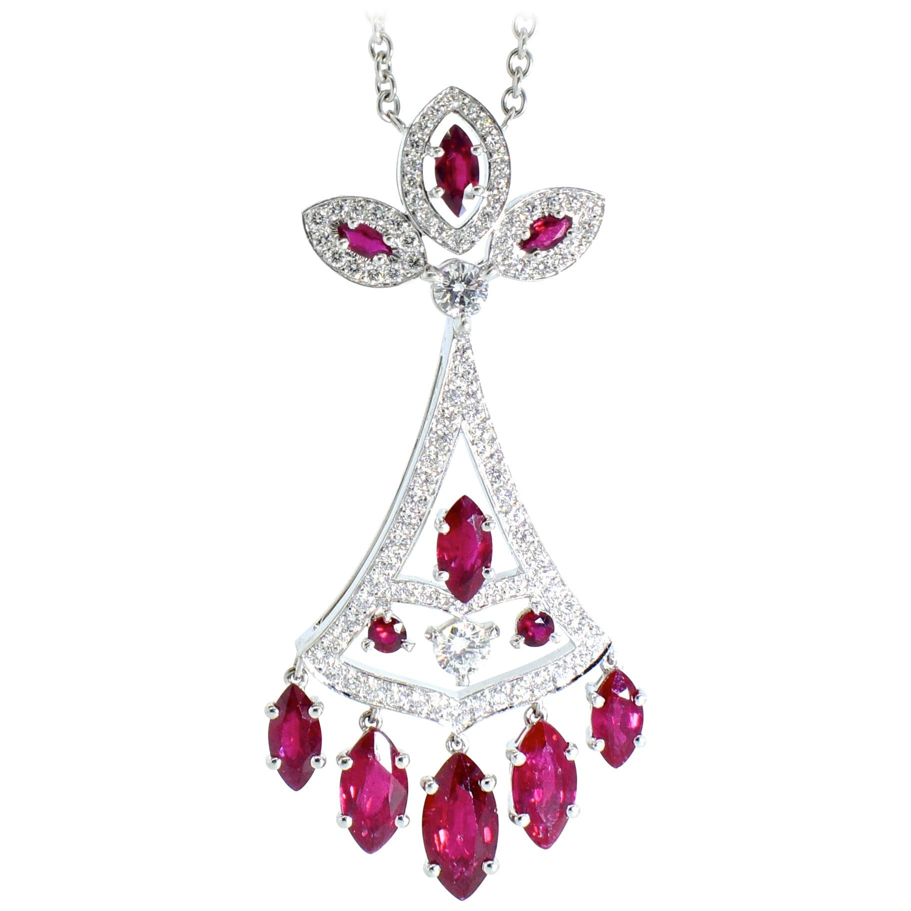 Faberge NY, Ruby and Diamond Pendant Necklace In Excellent Condition In Aspen, CO