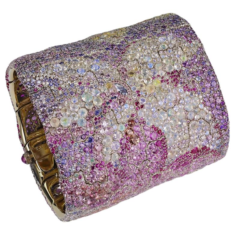 Fabergé Nymphéa 18K Gold 
Silver Bracelet With Diamonds 
Gemstones, US Clients For Sale