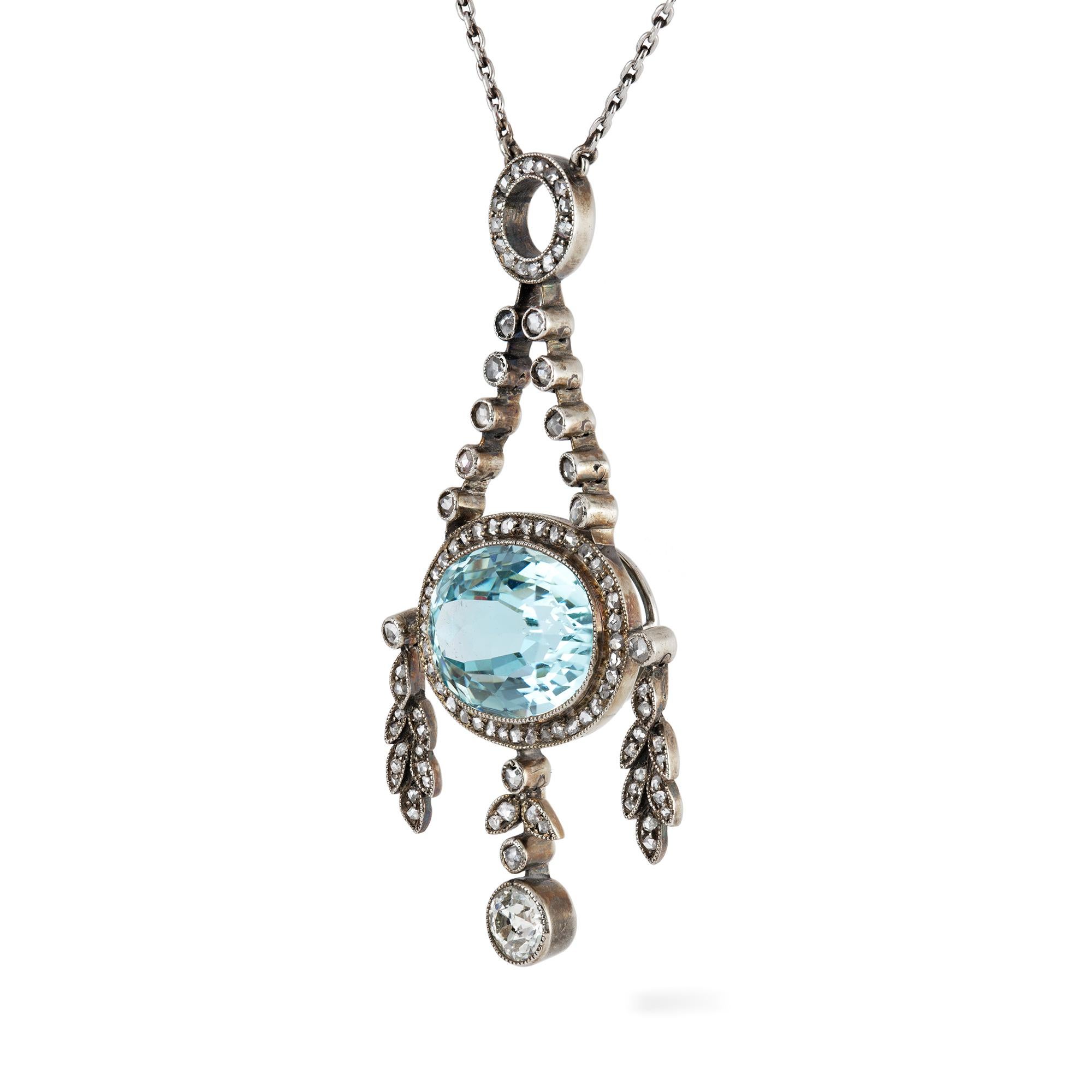 Fabergé Oval Cut Aquamarine Diamond Platinum Gold Pendant Necklace For ...