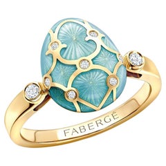 Fabergé Palais 18K Yellow Gold Diamond & Turquoise Guilloché Egg Ring US Clients