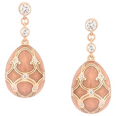 Fabergé Palais 18K Gold Diamond Drop Earrings with Guilloché Enamel, US Clients