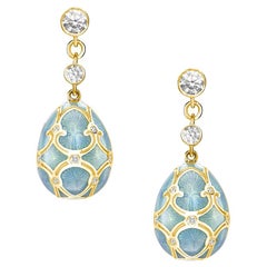Fabergé Palais 18K Yellow Gold Diamond Earrings W/ Guilloché Enamel, US Clients