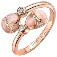 Fabergé Palais 18K Gold Diamond & Pink Guilloché Eggs Crossover Ring, US Clients