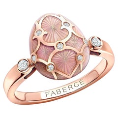Fabergé Palais 18K Rose Gold Diamond & Pink Guilloché Enamel Egg Ring US Clients