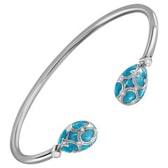 Fabergé Palais 18K White Gold Diamond Open Bracelet With Teal Enamel, US Clients