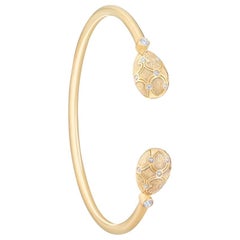 Fabergé Palais 18K Yellow Gold Diamond Open Bracelet w/ White Enamel, US Clients