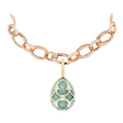 Fabergé Palais 18K Yellow Gold Diamond Egg Charm With Turquoise Guilloché Enamel