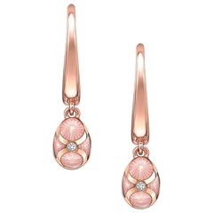 Fabergé Palais 18K Rose Gold Diamond Hoop Drop Earrings w/ Guilloché, US Clients