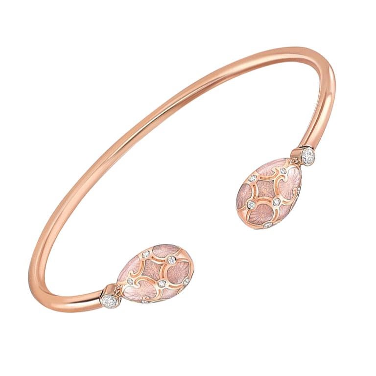 Fabergé Palais 18K Rose Gold Diamond Open Bracelet With Pink Enamel For Sale