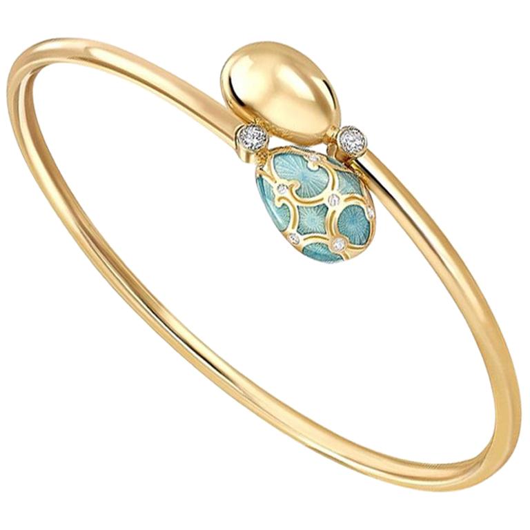 Fabergé Palais 18K Yellow Gold Diamond Crossover Bracelet With Turquoise Enamel For Sale