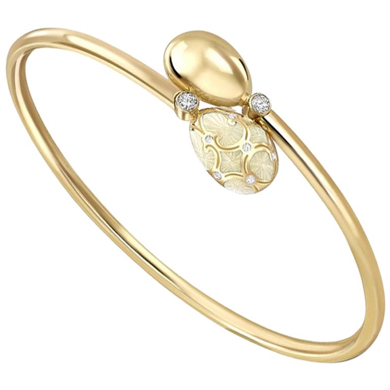 Fabergé Palais 18K Yellow Gold Diamond Crossover Bracelet With White Enamel For Sale