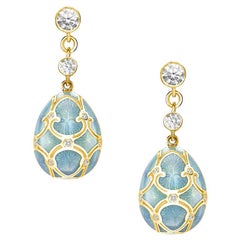 Fabergé Palais 18K Yellow Gold Diamond Earrings With Turquoise Guilloché Enamel