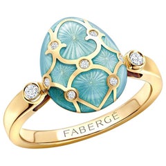 Fabergé Palais 18K Yellow Gold Diamond & Turquoise Guilloché Enamel Egg Ring