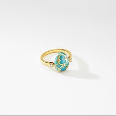 Fabergé Palais 18K Yellow Gold Diamond & Turquoise Guilloché Enamel Egg Ring