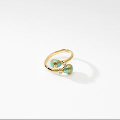 Fabergé Palais 18K Yellow Gold Ring Diamond & Turquoise Guilloché Enamel