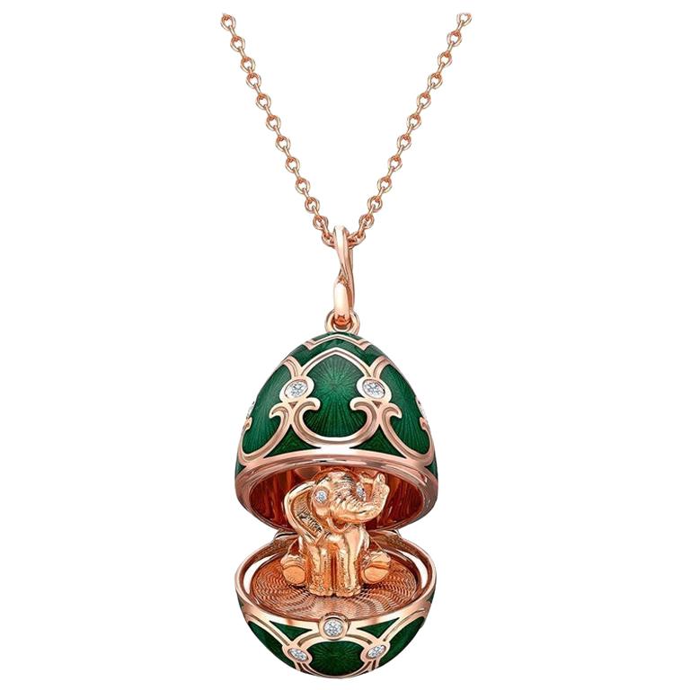 Fabergé Palais Tsarskoye Selo Emerald Green Locket with Elephant Surprise For Sale