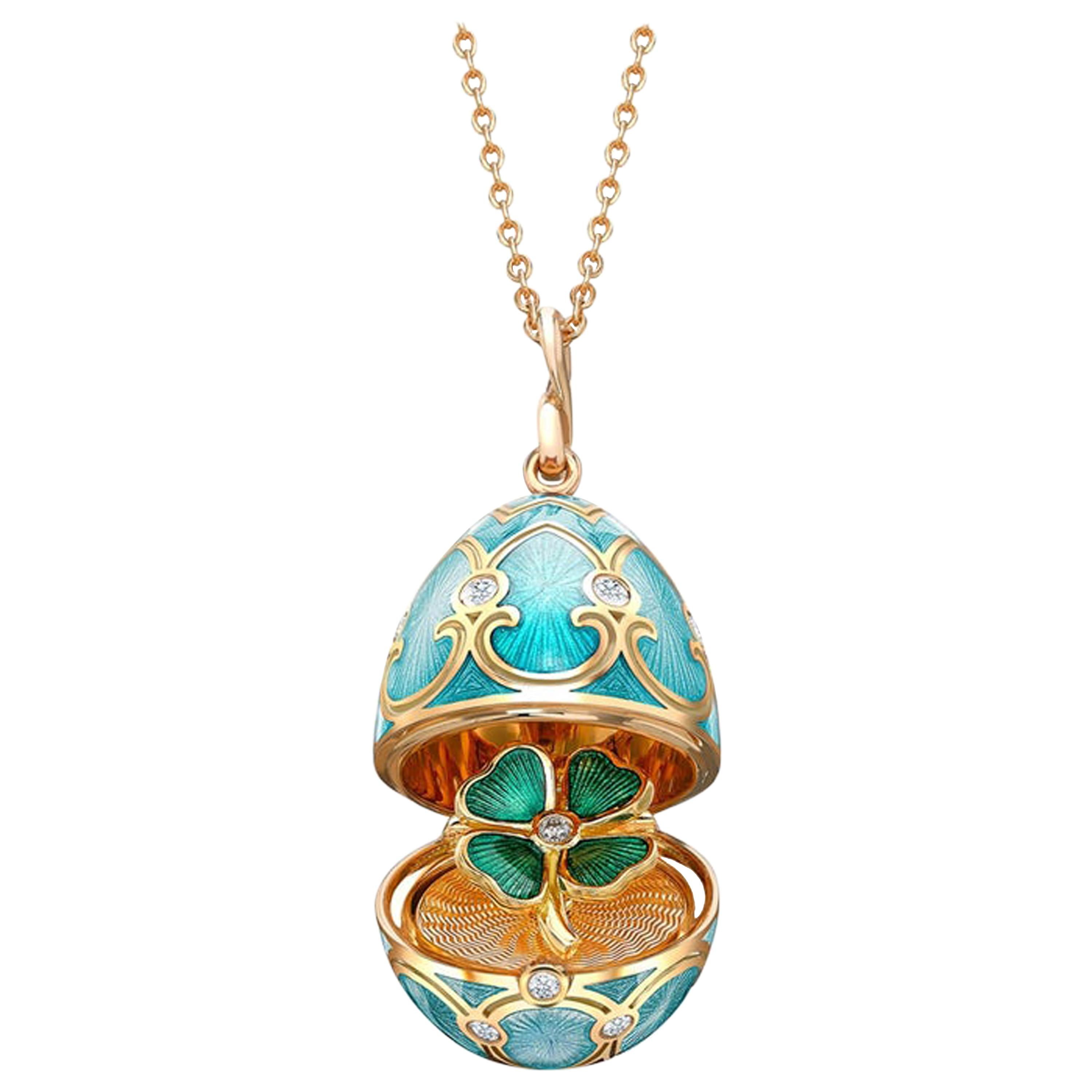 Fabergé Palais Tsarskoye Selo Turquoise Locket with Clover Surprise For Sale