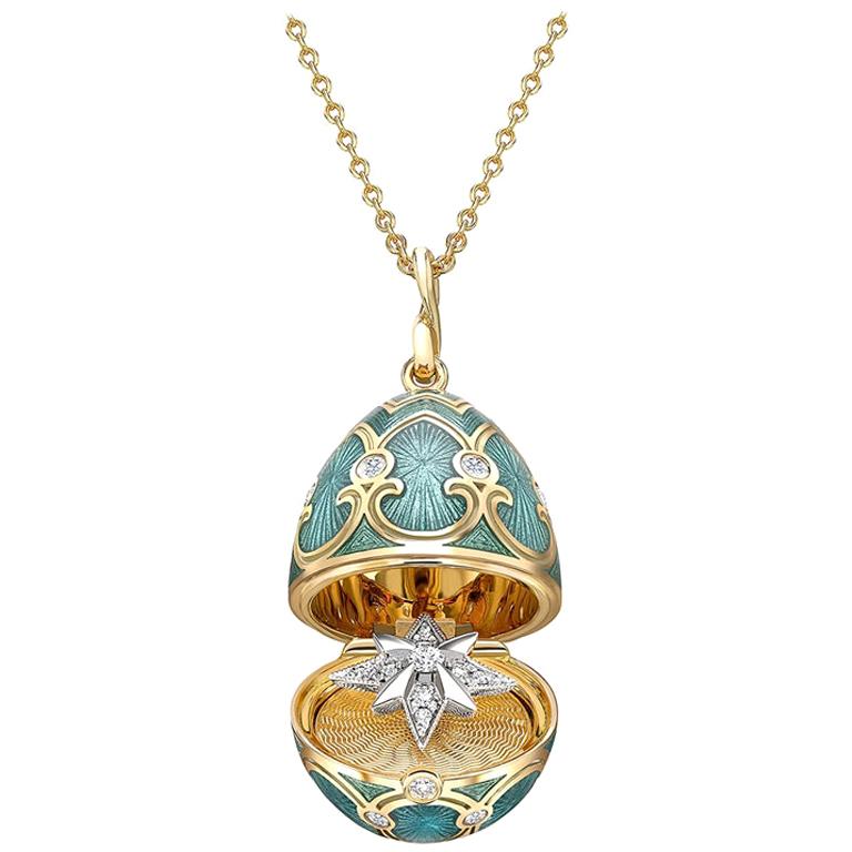 Fabergé Palais Tsarskoye Selo Yellow Gold Locket with Teal Enamel For Sale