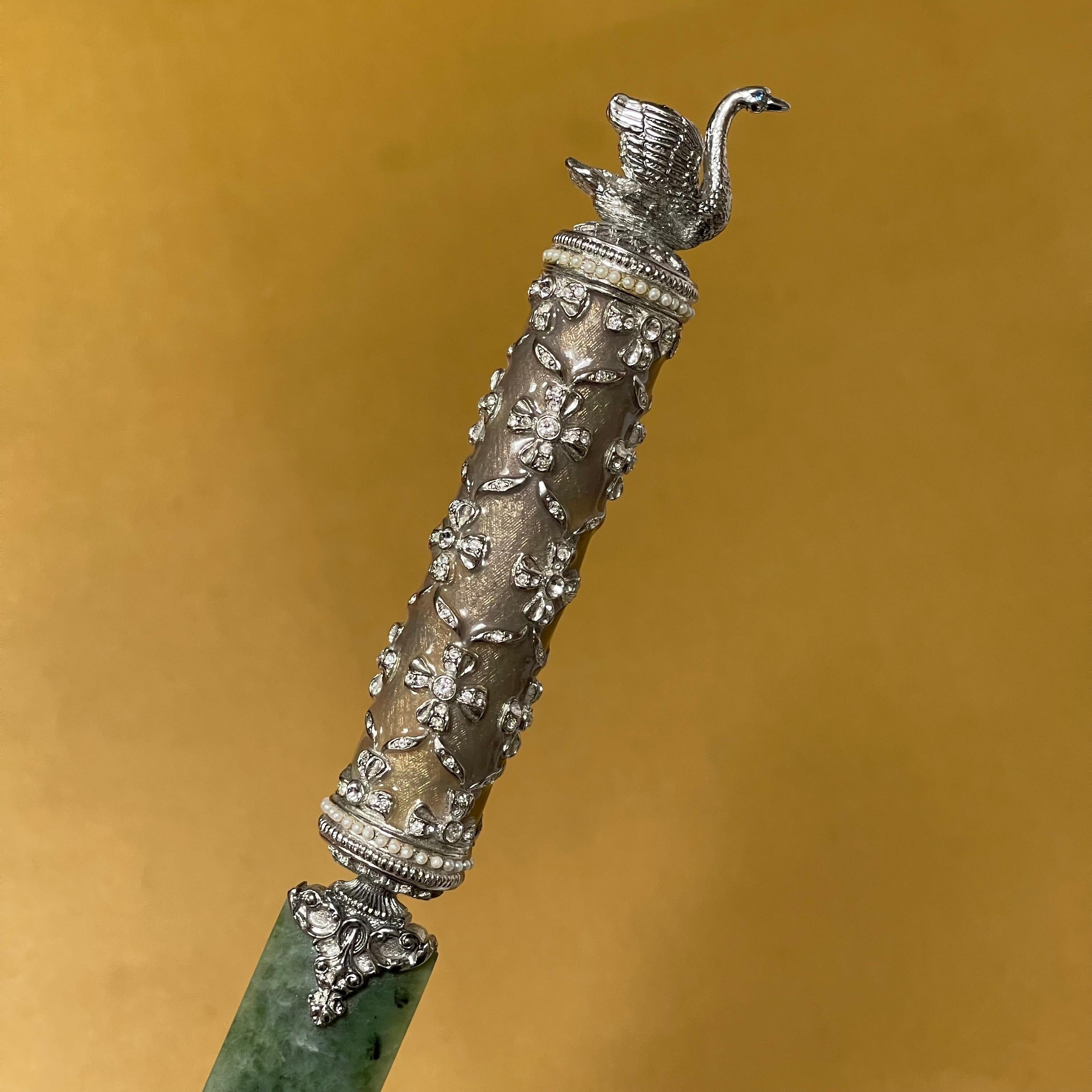 Fabergè Papiermesser/Brieföffner mit Jadeklinge (Silber) im Angebot