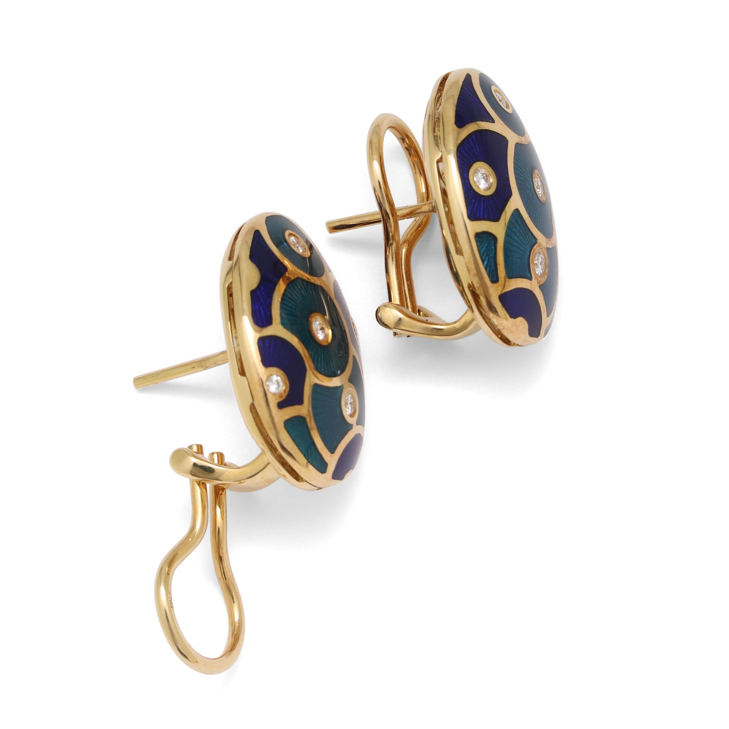 Contemporary Fabergé Paraplui 18k Gold Enamel Earrings Diamonds Total 0, 150 Ct